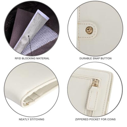 Itslife Women's Rfid Blocking Small Compact Bifold Leather Pocket Wallet Ladies Mini Purse with id Window (Waxed Cream) - color: Off White