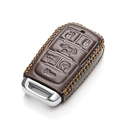 Genuine Leather Smart Key Fob Case Cover Protector Compatible with RAM 1500, RAM 2500, RAM 3500 2019 - 2026 (6-Button, Brown) - color: Brown, size: 6-Button