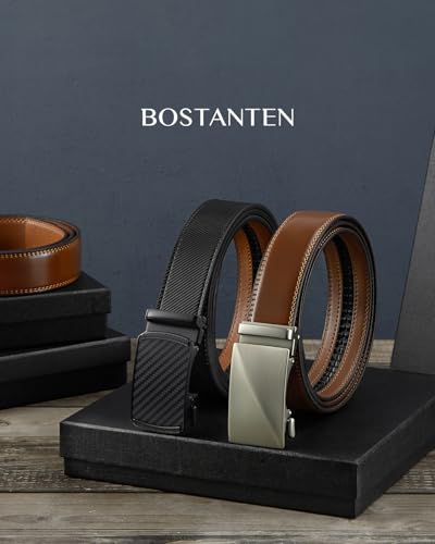 BOSTANTEN Leather Ratchet Belts for Men 2 Pack Trimmable 1 3/8“ Gift Boxed - color: 008-black and Brown, size: 36"-42" Waist Adjustable