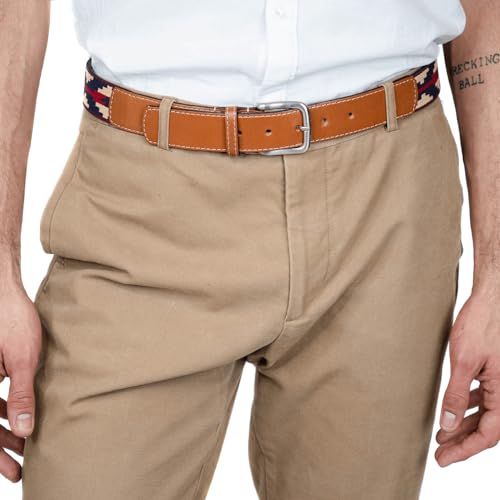 Guarda Pampas Polo Belt – Handmade Woven Leather Golf Belt for Men - color: Blue/Red, size: 32