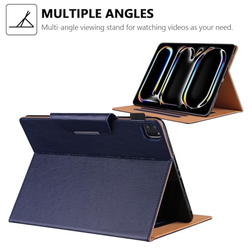Folio Case for iPad Pro 11-inch M5 2025/M4 2024, Techcircle Anti-Slip Stand PU Leather Soft TPU Back Magnetic Smart Cover with Pencil Holder + Card Slots + Front Pocket, Auto Sleep/Wake, Navy - color: 02 Navy, size: iPad Pro 11 2024-2025