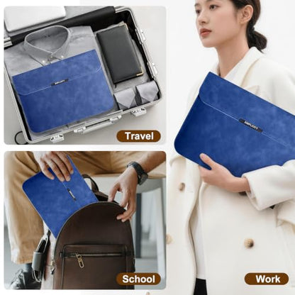 15-16 Inch Laptop Sleeve Case with Stand for MacBook Air 15 - Blue | Leather Bag with Small Case Compatible with MacBook Pro 16/15 M5 M4 M3 M2 M1 Pro/Max, 15" Surface Laptop/HP Dell ASUS - color: Blue, size: 15-16 Inch