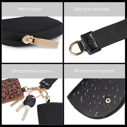 VUTUXA KeyChain Wallet Wristlet For Women Mini Zip Dual Pouch Coin Purse - color: black+leopard