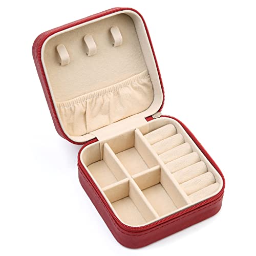 TRODANCE Mini Jewelry Travel Case, Small Portable Jewellry Organizer Box Portable Display Storage Box for Rings Earrings Necklaces, Gifts for Girl, Women, Wedding, Birthday,New Year,Christmas(Red) - color: 1 pack - Red