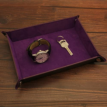 Valet Organizer - Catchall Tray for Jewelry, Wallets, Watches, Keys, Coins, Phones, Glasses - Perfect for Nightstand, Desk, Entryway - color: Purple