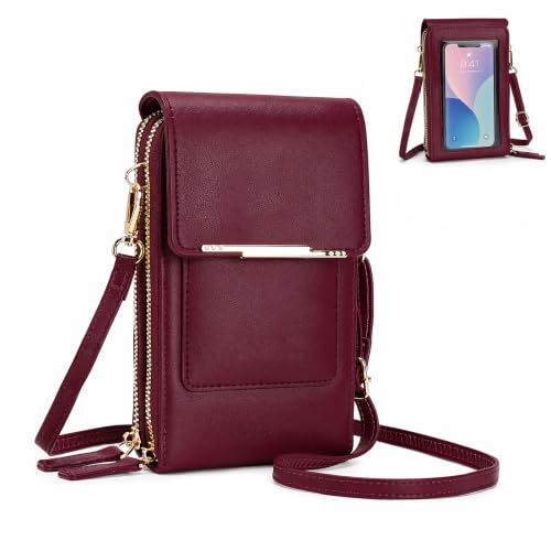 Crossbody Phone Purse, Small Cross Body Wallet Purses with Adjustable Shoulder Straps for Women Anti-Theft PU Leather Bag - color: Burgundy