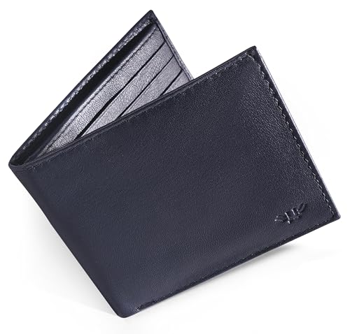 Full Grain Genuine Leather Wallet for Men, Handcrafted Travel Wallet, Minimalist Mens Slim Bifold Wallet, Anti-Theft RFID Blocking Wallet for Men's, Bi-fold - Navy - color: Navy Blue, style: Bifold