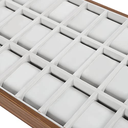 LOYALHEARTDY 30 Grid Watch Jewelry Tray Organizer Wooden Box Organizer Display Tray Watch Bracelet Display Holder with Removable Pillow for Men & Women Storage and Display