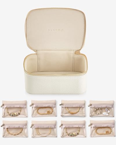 VLANDO Travel Jewelry Organizer with 8 Clear Velvet Zipper Pouches,White | Travel Essentials,Individual Zipper Pouches,Necklaces,Bracelets Organizer,Women Brides Travel Birthday Gift - color: C.8PCS White