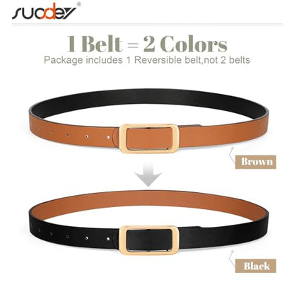 SUOSDEY Women Reversible Leather Belts for Jeans Pants Dresses Ladies Fashion Belts with Gold Buckle,Width 0.9" - color: A-black/Brown 1pcs-gold Buckle, size: Suitable waist size 44"-49"