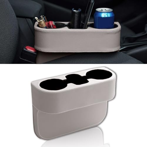 Car Cup Holder, PU Leather Auto Front Seat Organizer, Multifunctional Cup Drink Holders, Gap Filler Storage Box Coin Bucket Console Side Pocket Cell Mobile Phone Holder (Gray) - color: Gray