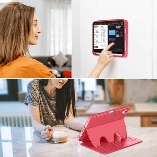 Case for iPad mini 7 (A17 Pro) and iPad mini 6,Multiple Angles Magnetic Stand Cover,Shockproof Soft Back,Pencil Holder,and Auto Sleep/Wake,Red - color: Red