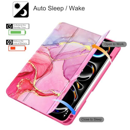 Soke Case for iPad Pro 11 Inch (M5 2025/M4 2024) - Hot Pink Marble | Built-in Apple Pencil Slot, Auto Sleep/Wake, Lightweight Protective Cover - color: C-Hot Pink Marble