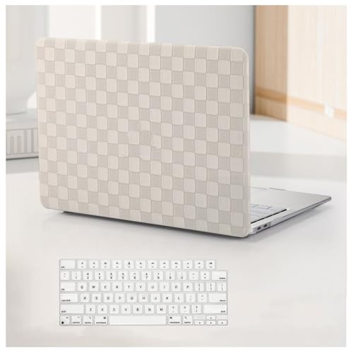 for MacBook Air 15 inch Case 2026-2023 M5 M4 M3 M2, Checker Beige | Leather Textured Hard Shell, Precise Logo Cutout, With Keyboard Cover, Anti-Fingerprint, Anti-Scratch，Slim,Lightweight - color: Checkerboard Beige, size: 2023-2026 MacBook Air 15 inch M2