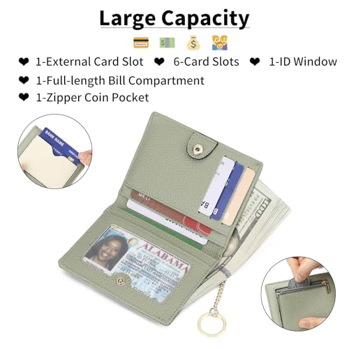 GAEKEAO Wallet Women RFID Blocking Small Bifold Vegan Leather Ladies Mini Purse with ID Window Zipper Change Pocket - color: Z-Green & White