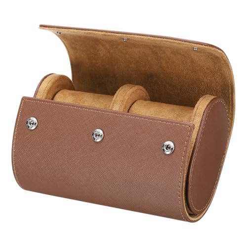 HARFINGTON Watch Roll Travel Case 2 Slot Portable Leather Watch Case for Men and Women, Watches Storage Organizer with Removable Pillow for Traveling, Display, Cross-grain Textured Brown - color: Brown, size: 2 Slot