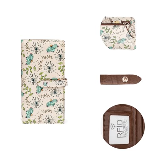 Slim Wallets for Women Credit Card Holder RFID Bifold Clutch Long Ladies Billfold Wallets with Zipper Coin Pocket ID Window Cactus - color: Cactus