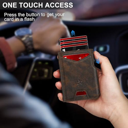 Wallet for Men Wallet with Slim Pop Up Card Holder 9-13 Cards, Bifold Minimalist Smart Wallet RFID Blocking Credit Card Holder with ID Window & Stretchable Cash Slot Compact Metal Aluminum Card Case - color: Dark Brown