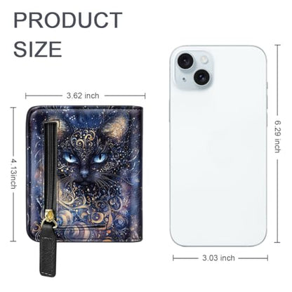 Small Womens Cat Wallet Thin Credit Card Holder Pocket Mini Purse | Compact Slim Women RFID Blocking Bifold Black Cat Leather Wallets Ladies Pocket Card Holders for Travel & Daily Use - color: Black Cat