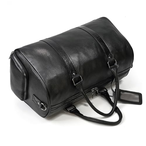Leather Travel Bag for Men Large Capacity Luggage Duffel Bag with Shoe Compartment, Weekend Handbag for Holiday Business Trip 45cm, Black - color: 45cm-Black