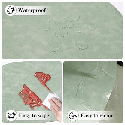 Faux Leather Placemats Set of 4 with Matching Coasters, Heat Resistant PU Oval Placemats, Waterproof Wipeable Washable Place Mats, Non-Slip Table Placemats for Dining Table Kitchen Patio - color: Green-white, size: Set of 4