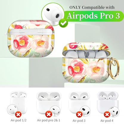 for AirPods Pro 3 Case (2025)，Cute Cover Compatible with AirPod Pro 3rd Generation with Rose Gold Keychain Headphone Cases for Women(Beautiful Flowers) - color: Beautiful flowers