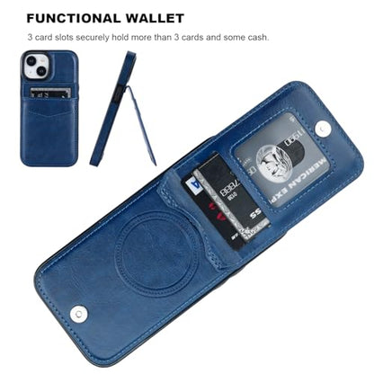 KIHUWEY for iPhone 15 Wallet Case Card Holder for MagSafe, Blue | Wireless Charging, RFID, Flip PU Leather, Magnetic Clasp, Hands-Free Viewing Kickstand, Heavy Duty Protective Cover - color: Magsafe for Blue