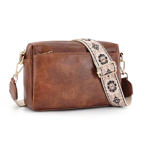 APHISON Small Crossbody Bags for Women, Triple Zip Crossbody Cell Phone Purse Shoulder Handbags with Adjustable Strap | Small - color: 001-brown