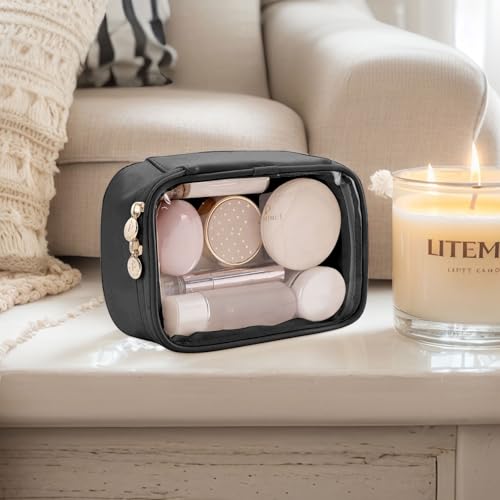 Pocmimut Small Makeup Bag,Clear Make Up Bag Organizer Carry-on Travel Essentials,TSA Approved Toiletry Bag Clear Cosmetic Bags for Women Men,Black - color: Black, style: Small