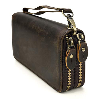 Genuine Leather Long Wallet for Men, Large Capacity Purse Clutch Bag Handbag Checkbook Cash Credit Cards Phone Holder | Large Capacity - color: 1008-Dark Brown