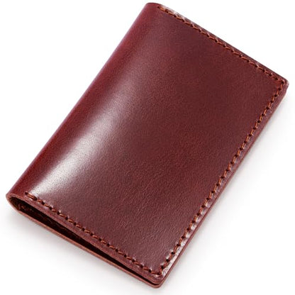 HISCOW Slim Full Grain Leather Business Card Holder, Veg-Tanned Espresso | Minimalist unlined raw edge, ultra-thin profile, bifold front pocket wallet, holds folded cash, premium gift box - color: Veg-Tanned Espresso