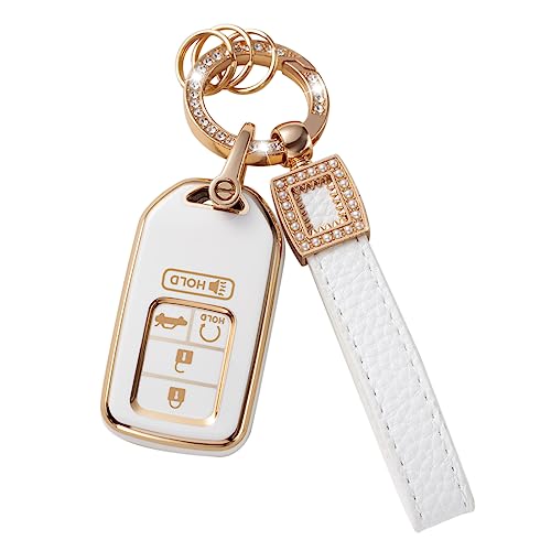 for Honda Key Fob Cover with Leather Lanyard, Car Key Fob Case Compatible with Honda Accord Civic CRV Odyssey Pilot Smart Key Protector Holder - style: For Honda a Button