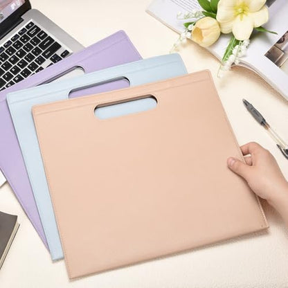 PATIKIL 2Pcs Leather Folder, 13.3x12.6 Magnetic Leather Document Holder File Folder PU Pouch Bag Portfolio File Organizer Handbag Personal Envelope Waterproof for Traveling, Purple Khaki - color: Purple, Khaki
