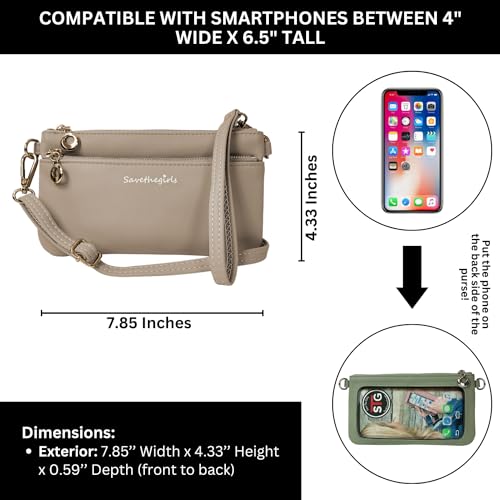 Save the Girls Cell Phone Purse - Touch Screen Women’s Crossbody Bag - Clutch Purses for Women (Bella) - color: Creamy Spice Taupe