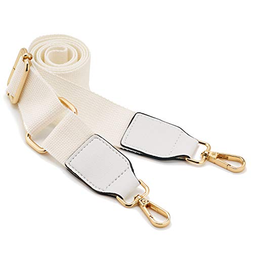 DEVPSISR Wide Shoulder Purse Strap Replacement Adjustable Belt Canvas Bag Crossbody Handbag - color: Leather Buckle-creamy White