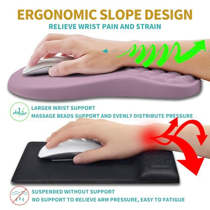 Hokafenle 2 in 1 Ergonomic Mouse Pad Wrist Support & Wrist Rest for Computer Keyboard Set, with Relieve Carpal Tunnel Pain Massage Bulge and Full Memory Gel Design (2In1 Set, Purple) - color: Hk009-purple