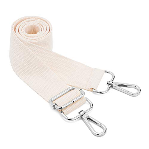 DEVPSISR Wide Shoulder Purse Strap Replacement Adjustable Belt Canvas Bag Crossbody Handbag - color: Silver Buckle-creamy White