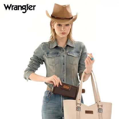 X Wrangler Western Wallet for Women Card Cases & Money Organizers Wristlet Wallet with Zipper Pocket - color: 1-Coffee
