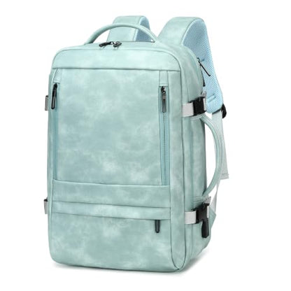 Travel Backpack Women, PU Leather Carry On Backpack Flight Approved, Blue - color: Light Blue