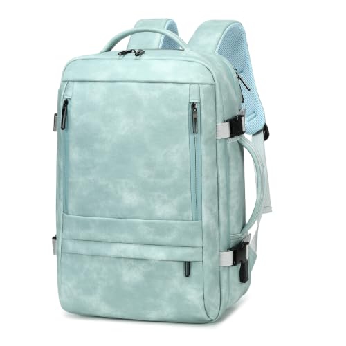 Travel Backpack Women, PU Leather Carry On Backpack Flight Approved, Blue - color: Light Blue