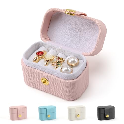 Small Jewelry Box, Waterproof PU Leather Jewelry Travel Case with Velvet Interior, Mini Travel Jewelry Case for Earrings, Pendants, Gift for Christmas Business Wedding - Surprise Random Color