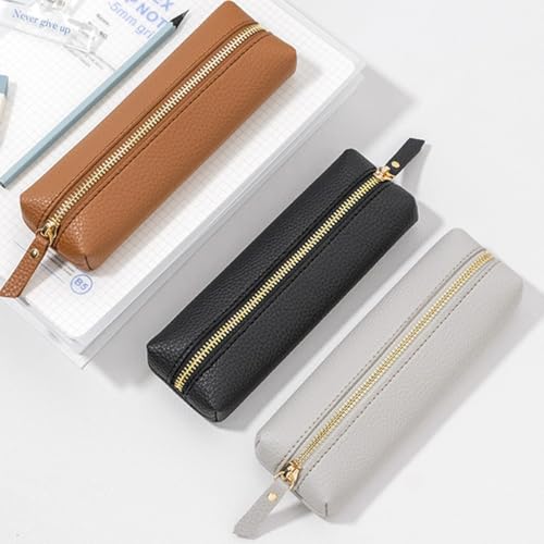 PU Pencil Pen Case Portable Stationery Bag Big Capacity Pencil Pouch Cosmetic Organizer Bag for School Office Woman Man (Black) - color: Black