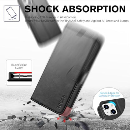 TUCCH Wallet Case for iPhone 13 Mini (5.4") 2021, 3 Card Holders, Black | RFID Blocking, Viewing Stand, Shockproof TPU Shell, PU Leather, Magnetic Closure, Protective Folio Flip Cover - color: Black