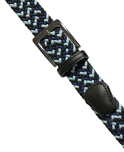 Braided Elastic Stretch Belt Casual Weave Canvas Fabric Woven Golf Belt 1-3/8" Wide - color: Black/Blue/Navy, size: XX-Large (for waist 42"-44")