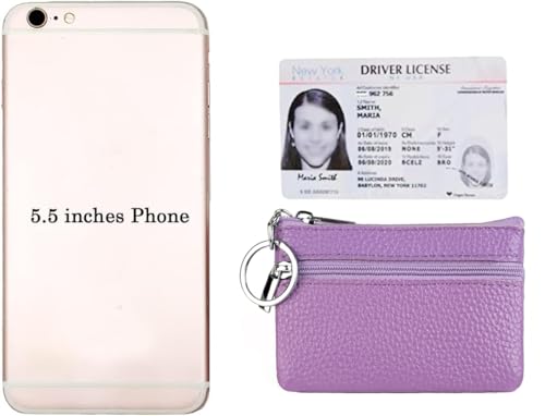 Women's Leather Small Coin Purse with Keychain, Mini Card Holder Case (Light Purple) - color: Light Purple
