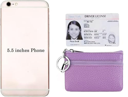 Women's Leather Small Coin Purse with Keychain, Mini Card Holder Case (Light Purple) - color: Light Purple