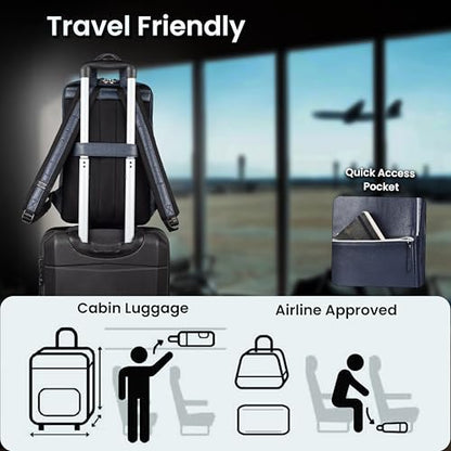 LEATHER VILLAGE Leather Laptop Backpack for Men with Trolley Strap 16L Blue | Water-Repellent, Slim Professional Business Bag Fits 2 Laptops up to 15.6", Tablets or Files, Work & Travel Daypack - color: Blue