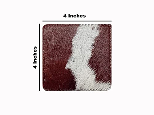 NGF Cowhide Coaster Set of 6 pcs Natural Cowhide Drink Coasters Hair On Square Coasters Leather Tea Cup Coasters Home Decor & Home Living Ideas Multicolor 4 x 4 x 0.5 inches