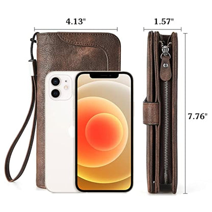 BOSTANTEN Leather Wallets for Women RFID Blocking Wristlet Clutch Purse | 13 Card Slots, Phone ＆ Card Holder, Large Capacity, Long Bifold, Zipper Coin Pocket, Ladies Gifts, Coffee - color: 1-1-coffee-rg