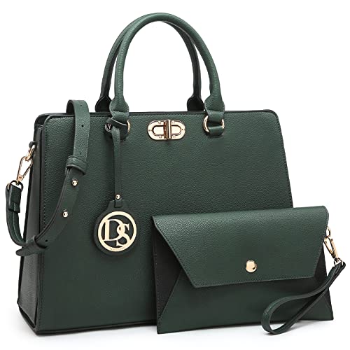 Dasein Women Handbags Purses Ladies Work Purse Satchel Tote Top Handle Shoulder Bags with Matching Clutch - color: 1pebbled Dark Green